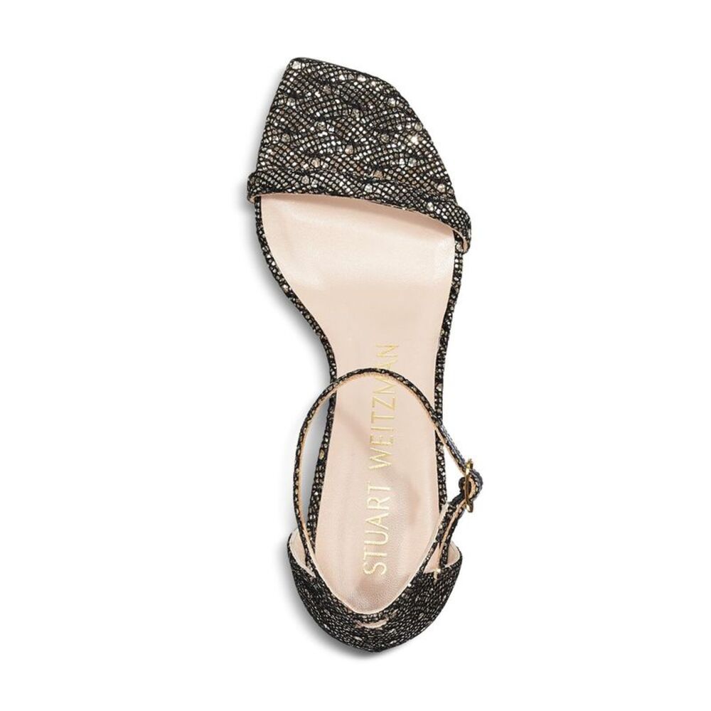 STUART WEITZMAN Womens Gold Glitter Amelina Square Toe Block Heel Sandals 8 B - Picture 2 of 4